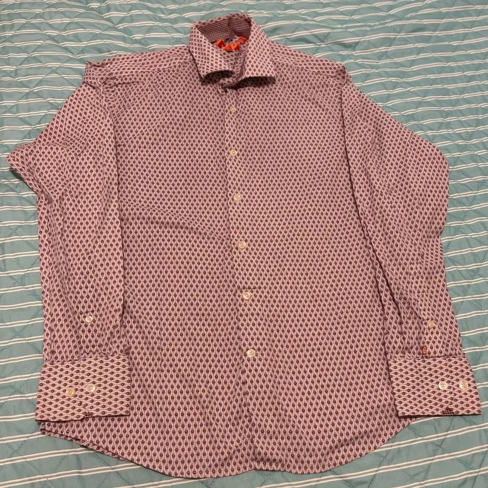 Tallia Long Sleeve Button Front Shirt Size LM 15,1/2” Purple n white- ⭐️⭐️⭐️⭐️⭐️